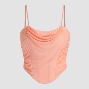 Cowl Neck Texture Corset Tank Top Pink Women's Size Small.